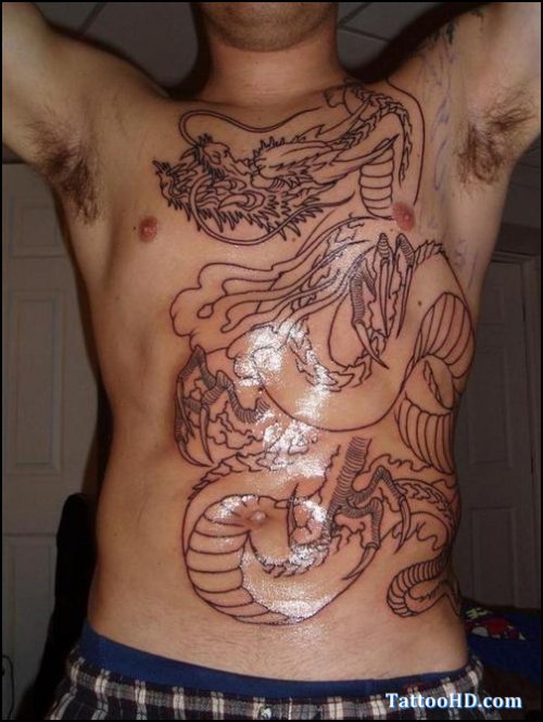 Outline Dragon Tattoo On Man Body