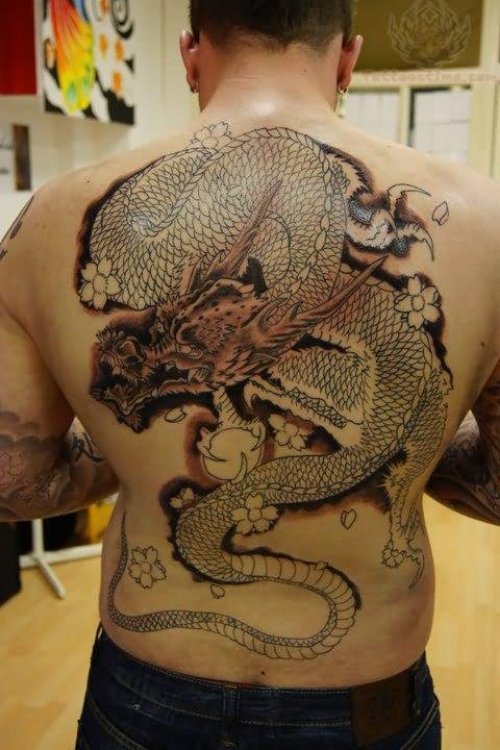 Dragon Tattoo On Back Body For Men