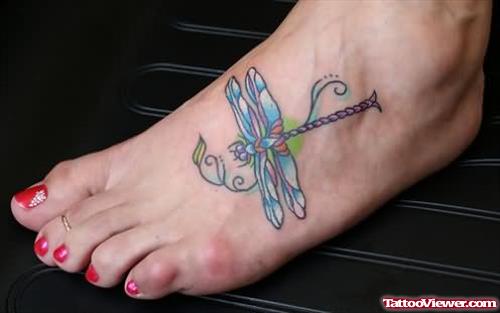 Foot Dragonfly Tattoo For Girls