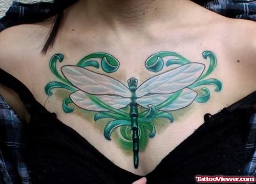 Large Dragonfly Tattoo On Chest