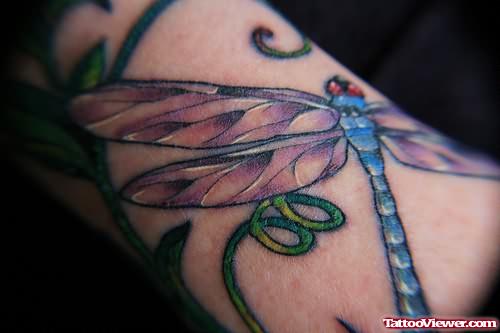 Amazing Colourful Dragonfly Tattoo