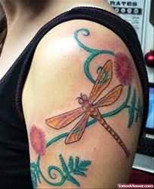 Dragonfly Tattoo On Upper Shoulder
