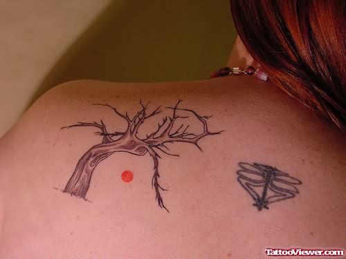 Dragonfly And tree Tattoo On Back