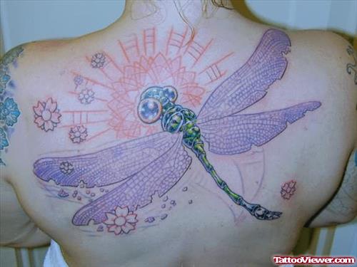 Big Purple Dragonfly Tattoo On Back