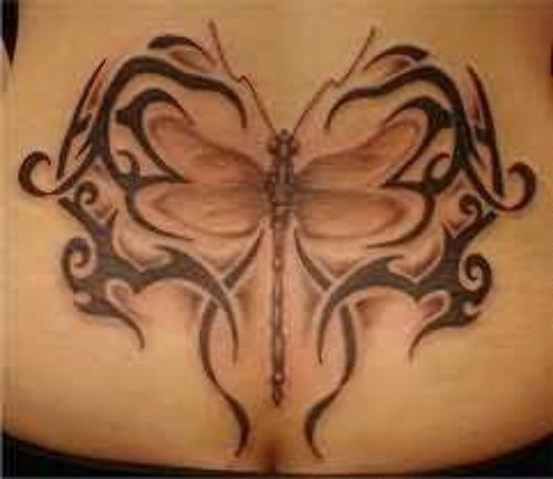 Tribal Dragonfly Tattoo For Lower Waist