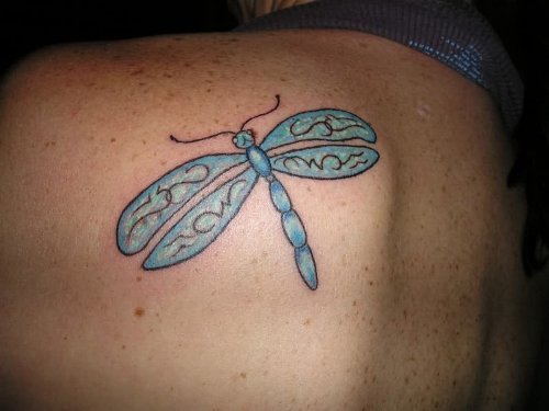 Blue Dragonfly Tattoos On Back