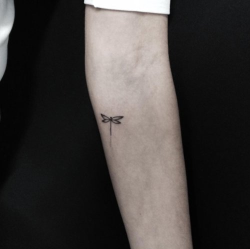 Tiny Dragonfly Tattoo On Forearm