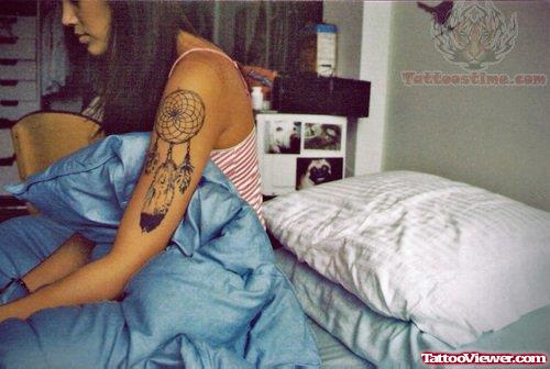 Dream Catcher Tattoo On Girl Bicep