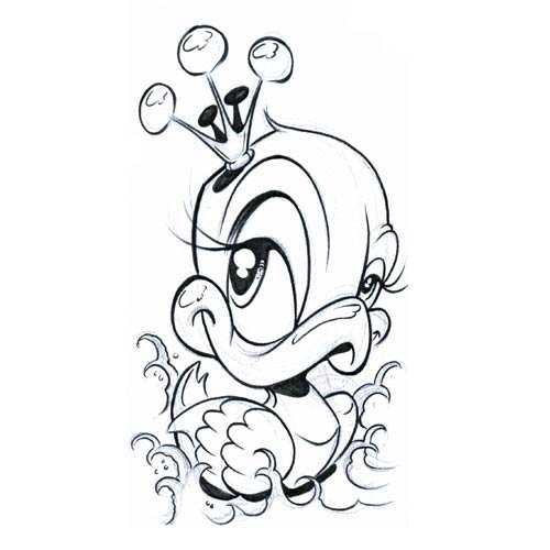 Outline Duck With Crown Tattoo Design