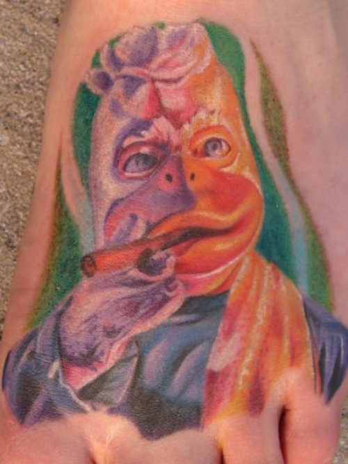 Colorful Howard the Duck Tattoo On Left Foot