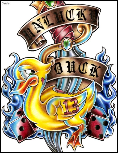 Banners And Duck Tattoo Design