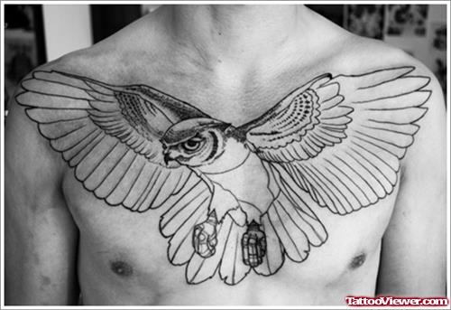 Outline Eagle Tattoo On Man Chest