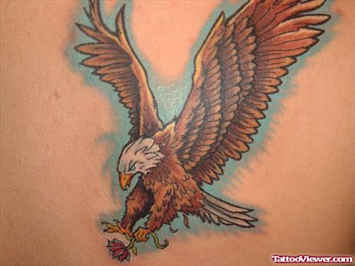 Eagle With Lotus Flower Tattoo