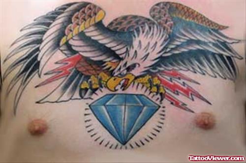 Blue Diamond And Eagle Tattoo On Chest