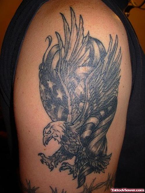 Best Grey Ink Flying Eagle Tattoo