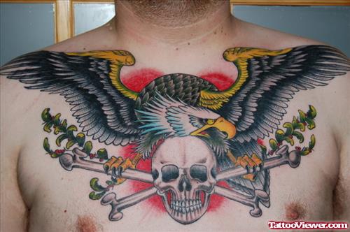 Skull And Eagle Chest Tattoo