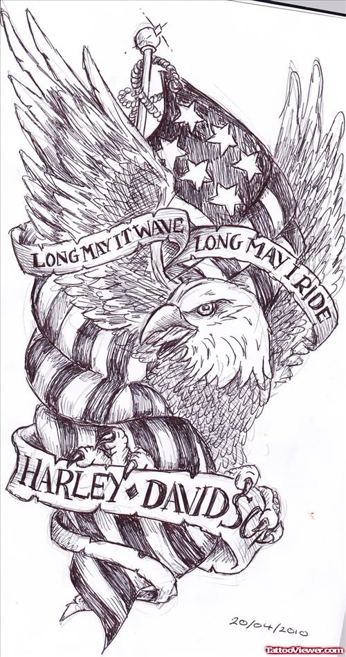 Banners And Eagle With Us Flag Tattoo Design