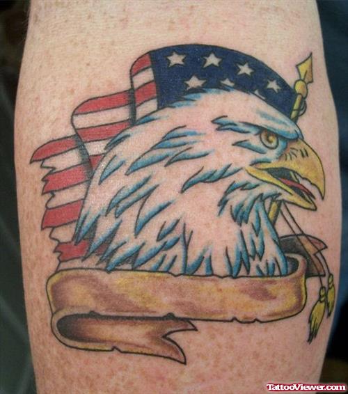 American Eagle Head With Banner Tattoo