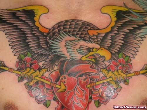 Spearing Arrows Eagle Chest Tattoo
