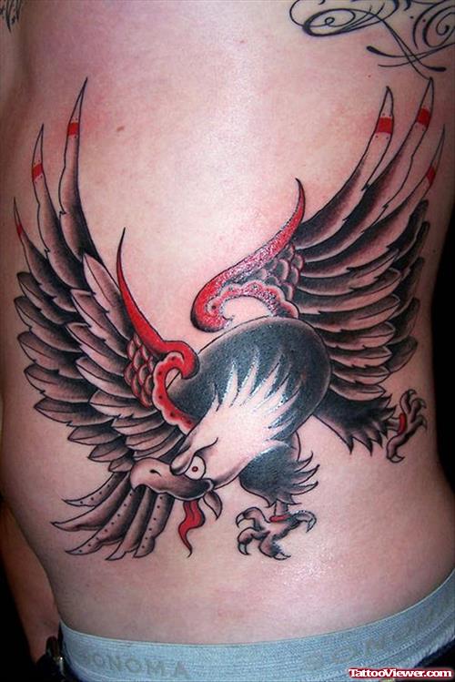 Flying Eagle Tattoo On Rib Side