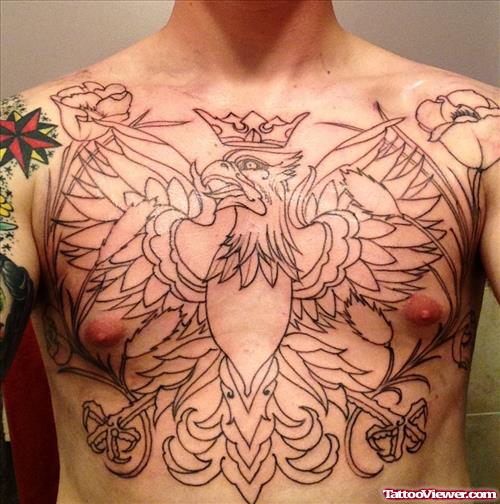 Crown Outline Eagle Tattoo On Man Chest