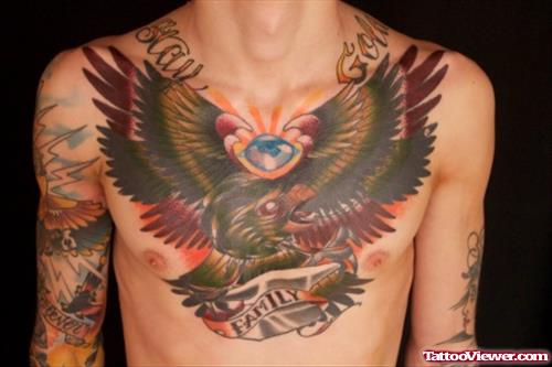 Cool Colored Ink Eagle Tattoo On Chest