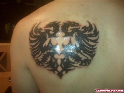 Black Tribal Eagle Tattoo On Back Shoulder