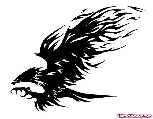 Beautiful Black Ink Flying Eagle Tattoo Design