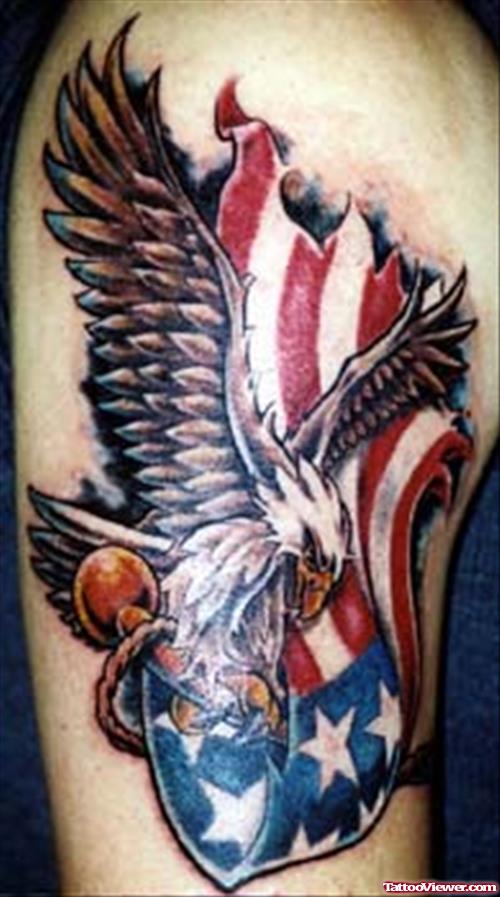 Us Flag And Eagle Tattoo On Half Sleeve