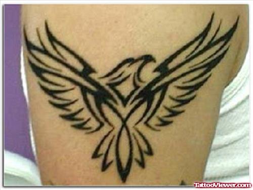 Tribal Open Wings Eagle Tattoo On Shoulder