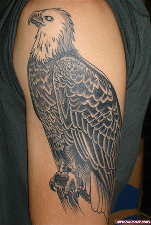 Half Sleeve Grey Ink Eagle Tattoo