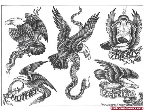 Grey Ink Eagle Tattoos Designs