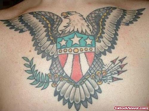 Eagle With Crest Tattoo On Chest