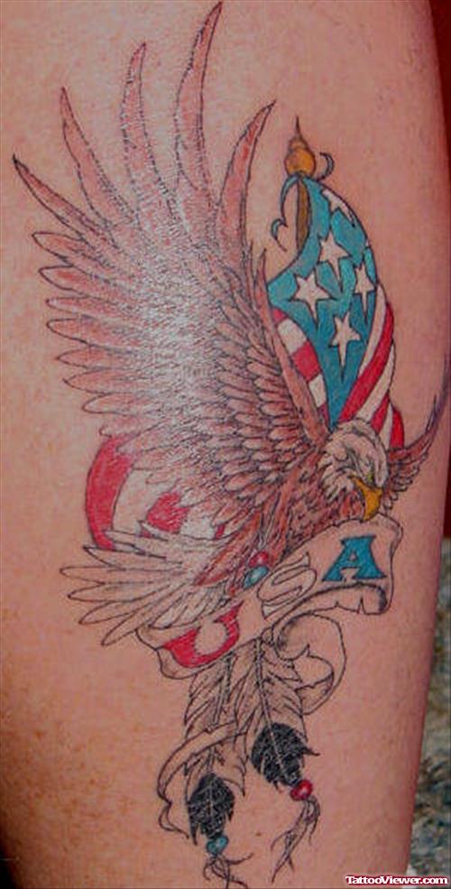 Colored Us Flag And Eagle Tattoo