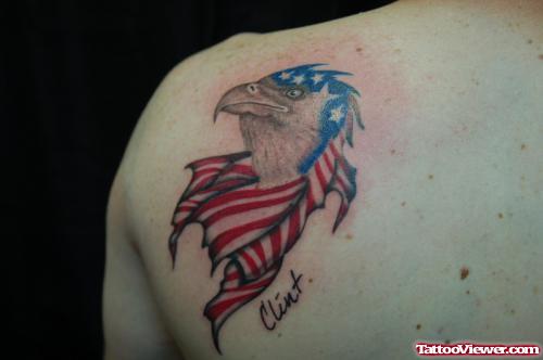 Ripped Skin Eagle Color Ink Tattoo On Left Back Shoulder
