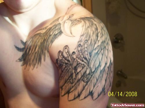Open Wings Eagle Shoulder Tattoo