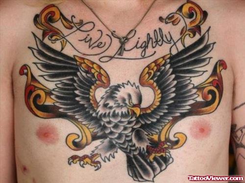 Live Lightly Eagle Tattoo On Chest