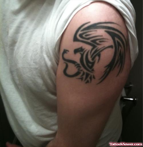 Tribal Eagle And Snake Tattoo On Left Shoulder