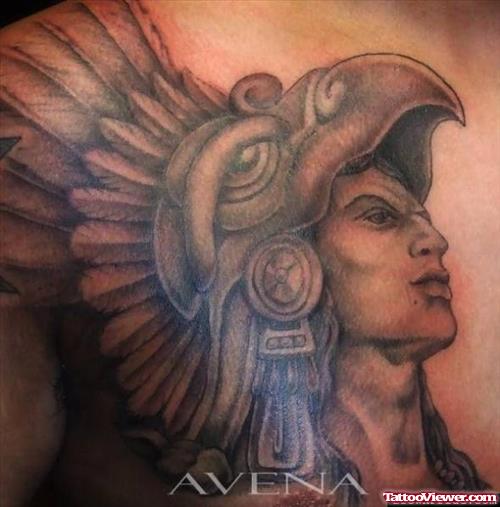 Grey Ink Aztec Eagle Warrior Tattoo