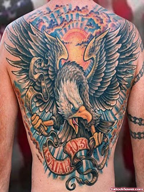 Awful Colored Eagle Tattoo On Back Body