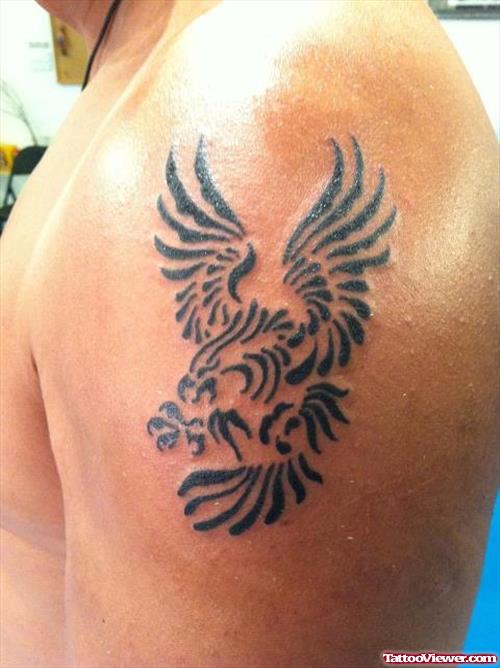 Tribal Flying Eagle Tattoo On Shoulder