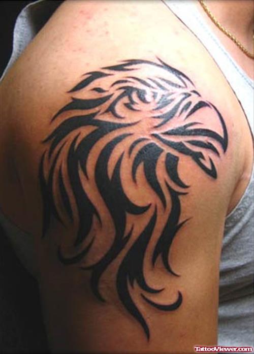 Tribal Eagle Head Tattoo On Right SHoulder