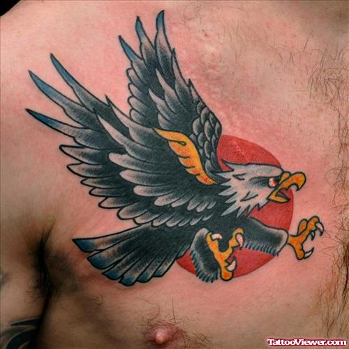 Sun And Eagle Tattoo On Chest