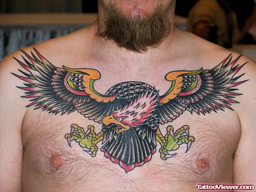 Man Chest Colored Eagle Tattoo