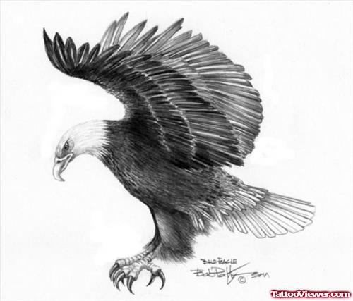 Large Wings Flying Eagle Tattoo Design