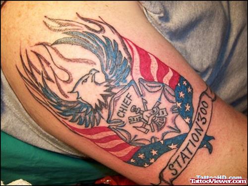 Half Sleeve Colored Eagle Tattoo