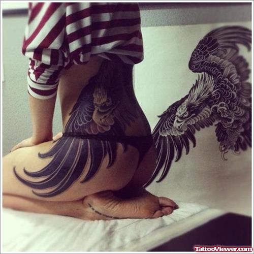 Crazy Lowerback Eagle Tattoo For Girls