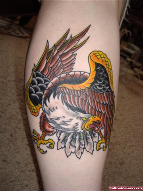 Colored Ink Leg Eagle Tattoo