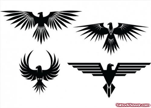 Black Tribal Eagle Tattoos Designs