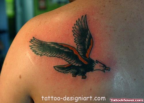 Flying Eagle Tattoo On Left Back Shoulder